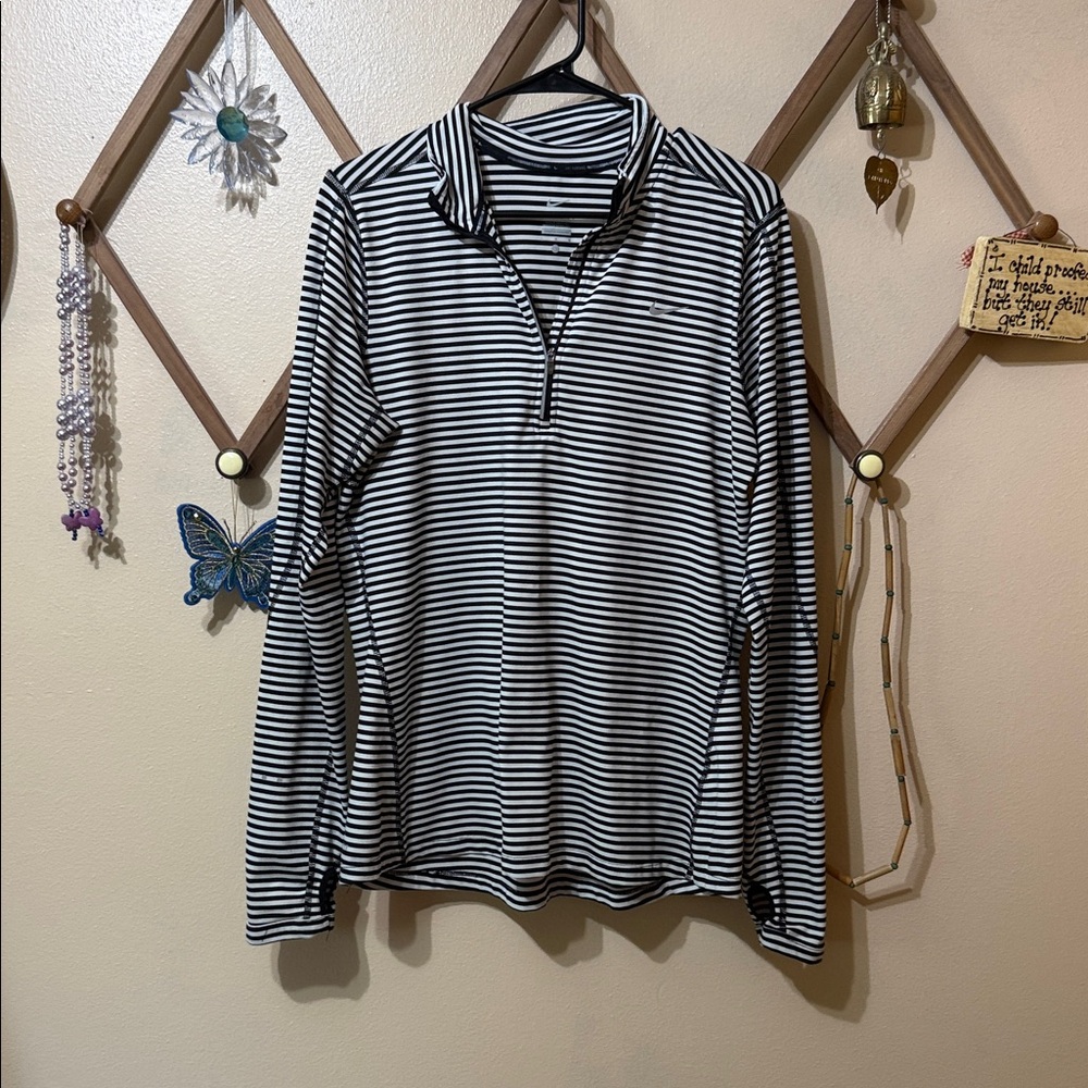 Nike Women's Black and White Striped 1/4 Zip
